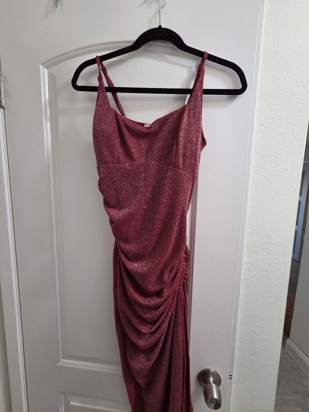 Popilush Sparkle Ruched Pink Evening Dress